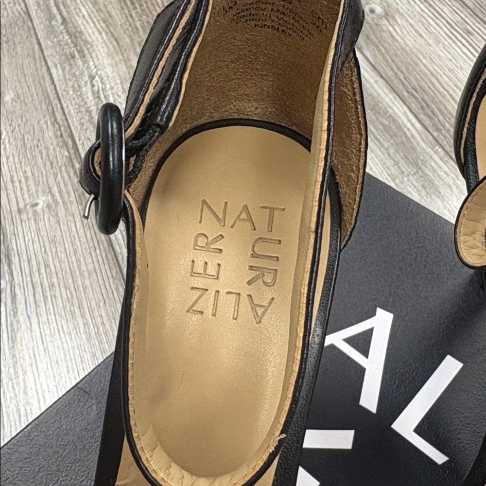 Naturalizer Kinsley Black Leather Elegant Ankle Strap Heels - Picture 7 of 11